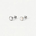 Bezel-Set Pearl Titanium Flat Back Earrings