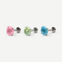 Jan to Dec Firework-Cut Round CZ flat back earrings