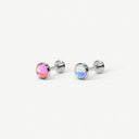 Fluorescent Opal Round-Bezel Titanium Flat Back Earrings