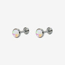 Fluorescent Opal Round-Bezel Titanium Flat Back Earrings