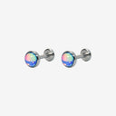 Fluorescent Opal Round-Bezel Titanium Flat Back Earrings