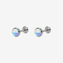 Fluorescent Opal Round-Bezel Titanium Flat Back Earrings