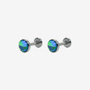 Fluorescent Opal Round-Bezel Titanium Flat Back Earrings