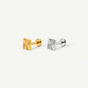 Fluted Block 18K Gold Plated Titanium Flat Back Earrings