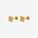 Fluted Block 18K Gold Plated Titanium Flat Back Earrings