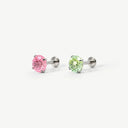 Firework-Cut Birthstone Round CZ Titanium Flat Back Earrings