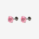 Firework-Cut Birthstone Round CZ Titanium Flat Back Earrings