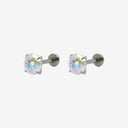 Firework-Cut Birthstone Round CZ Titanium Flat Back Earrings