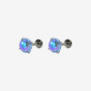 Firework-Cut Birthstone Round CZ Titanium Flat Back Earrings