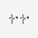 Natural Mother-of-Pearl Cross 18K Gold Plated Titanium Flat Back Earrings
