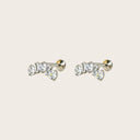 Round & Baguette Mix 18K Gold Plated Titanium Flat Back Earrings