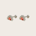 Ruby-Red Fan Halo 18K Gold Plated Titanium Flat Back Earrings