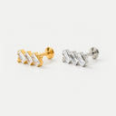 Triple Baguette Climber 18K Gold Plated Titanium Flat Back Earrings