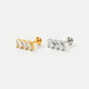 Triple Baguette Climber 18K Gold Plated Titanium Flat Back Earrings