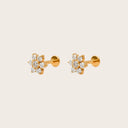 CZ Flower Cluster 18K Gold Plated Titanium Flat Back Earrings