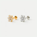 CZ Flower Cluster 18K Gold Plated Titanium Flat Back Earrings