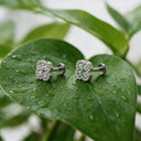 Diamond-Paved Four-Leaf Clover Titanium Flat Back Stud Earrings