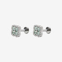 Diamond-Paved Four-Leaf Clover Titanium Flat Back Earrings