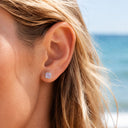 Diamond-paved four-leaf clover flat back earrings