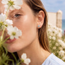 Diamond-paved four-leaf clover flat back earrings