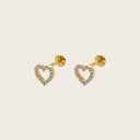 Diamond Heart 18K Gold Plated Titanium Flat Back Earrings