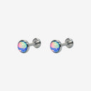 Fluorescent Opal Round-Bezel Titanium Flat Back Earrings