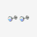 Fluorescent Opal Round-Bezel Titanium Flat Back Earrings
