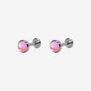 Fluorescent Opal Round-Bezel Titanium Flat Back Earrings