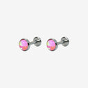 Fluorescent Opal Round-Bezel Titanium Flat Back Earrings