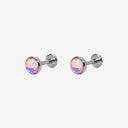 Fluorescent Opal Round-Bezel Titanium Flat Back Earrings