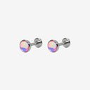 Fluorescent Opal Round-Bezel Titanium Flat Back Earrings