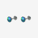 Fluorescent Opal Round-Bezel Titanium Flat Back Earrings