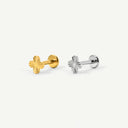 Fluted Four-Leaf Clover 18K Gold Plated Titanium Flat Back Earrings