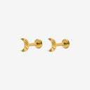 Fluted Crescent Moon 18K Gold Plated Titanium Flat Back Earring