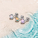 Iridescent Glass Pentagram Titanium Flat Back Earrings
