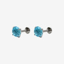 Firework-Cut Birthstone Round CZ Titanium Flat Back Stud Earrings