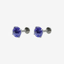 Firework-Cut Birthstone Round CZ Titanium Flat Back Earrings
