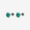Firework-Cut Birthstone Round CZ Titanium Flat Back Earrings