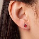 Frosted Birthstone Round CZ Titanium Flat Back Earrings