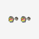 Frosted Birthstone Round CZ Titanium Flat Back Earrings