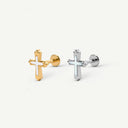 Natural Mother-of-Pearl Cross 18K Gold Plated Titanium Flat Back Earrings