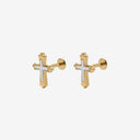 Natural Mother-of-Pearl Cross 18K Gold Plated Titanium Flat Back Earrings