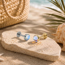 Round-Edged Moonstone 18K Gold Plated Titanium Flat Back Stud Earrings