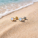 Round-Edged Moonstone 18K Gold Plated Titanium Flat Back Stud Earrings