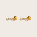 Round CZ Row 18K Gold Plated Titanium Flat Back Earrings