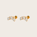 Round & Baguette Mix 18K Gold Plated Titanium Flat Back Earrings