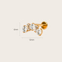 Round & Baguette Mix 18K Gold Plated Titanium Flat Back Earrings