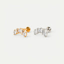 Round & Baguette Mix 18K Gold Plated Titanium Flat Back Earrings