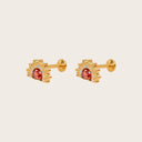 Ruby-Red Fan Halo 18K Gold Plated  Titanium Flat Back Earrings
