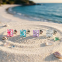 Sparkling Sugar Cube Titanium Flat Back Stud Earrings